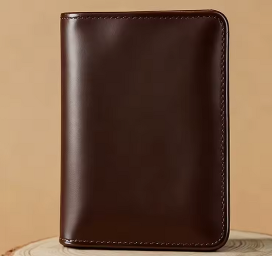 Coffee brown trifold wallet folded – slim front pocket wallet