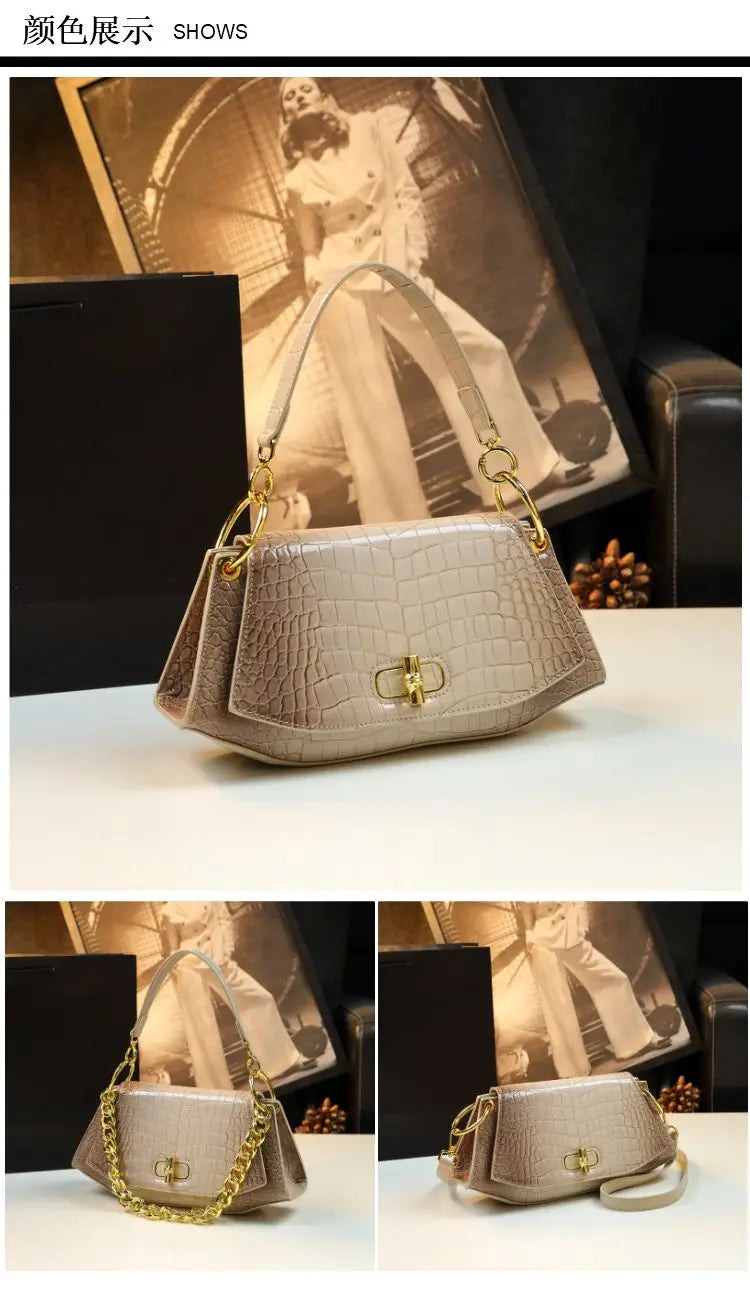 Stone Print Leather Shoulder Bag