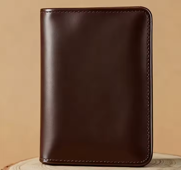 Coffee brown trifold wallet folded – slim front pocket wallet