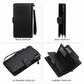 Black engraved men's long wallet – zipper clutch with snap closure