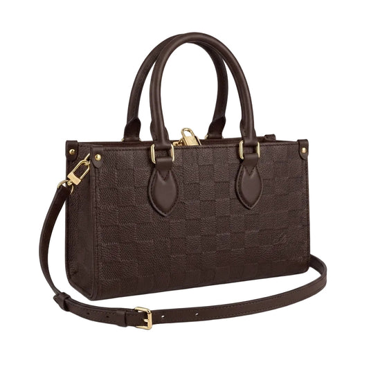 Dark Brown Mini Checkered Handbag