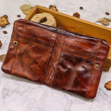 Genuine Cow Leather Men’s Retro Zipper Wallet – Card & Coin Holder