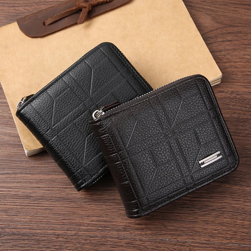 Vintage Leather Men’s Wallet RFID Zipper Card Holder with Coin Pocket