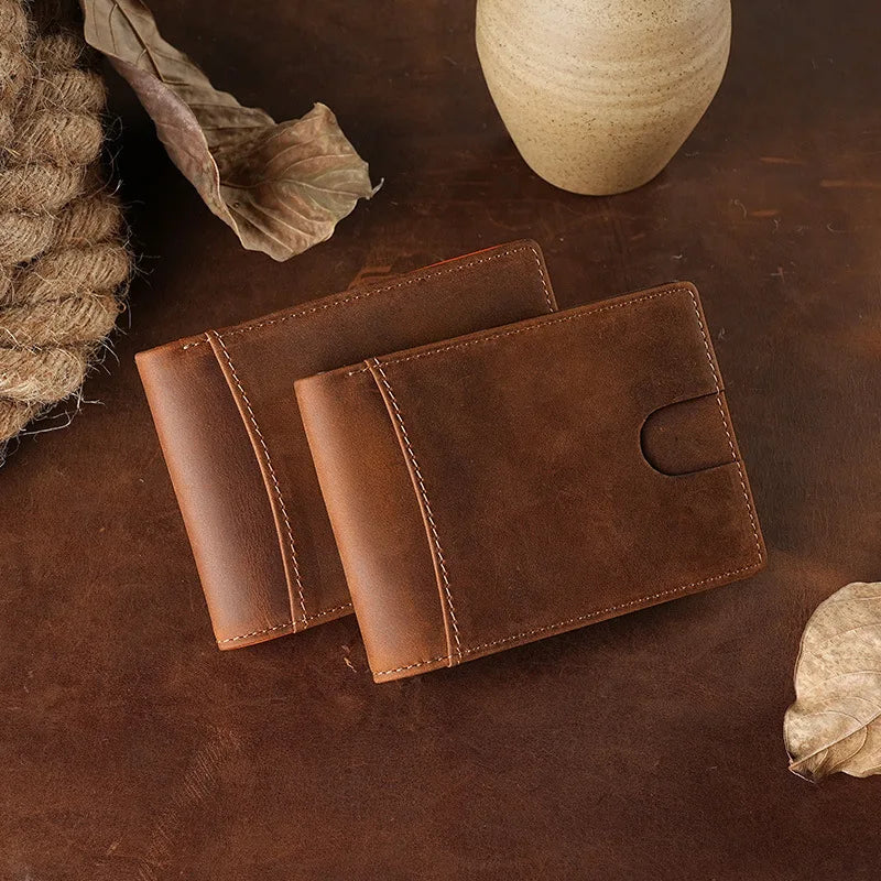 Men's Vintage Crazy Horse Leather RFID Blocking Bifold Wallet