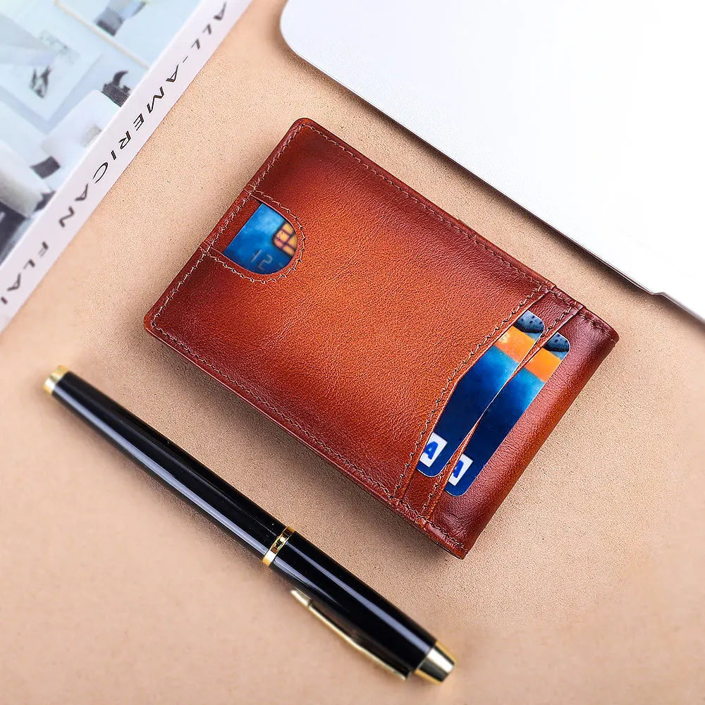 Leather RFID Slim Wallet with Money Clip