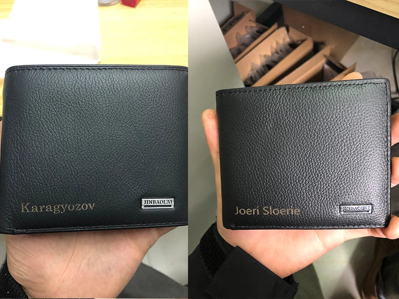 Genuine Leather Men's Short Wallet with Name Engraving
