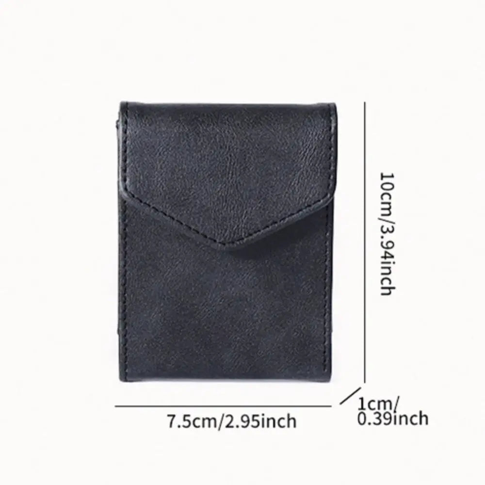 Faux Leather Slim Card Wallet with Snap Button Closure