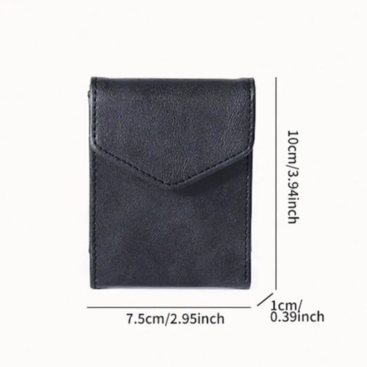 Faux Leather Slim Card Wallet with Snap Button Closure