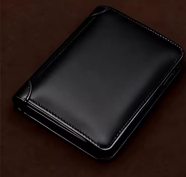 Black trifold wallet for men – slim vegan leather credit card holder