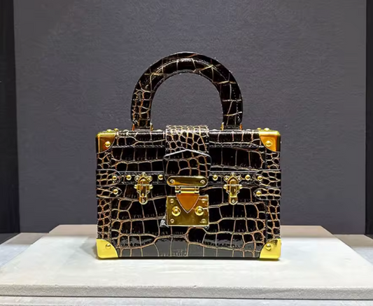 Women's Metallic Snake Print Top Handle Box Bag